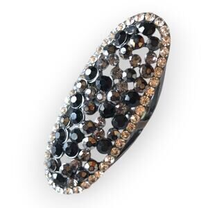 Massive bling bling gray black rhinestone stretchy ring